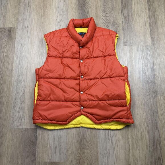 Vintage Gladding Vest Mens XL Orange Nylon Puffer Snap Front Ski 70s Outdoor